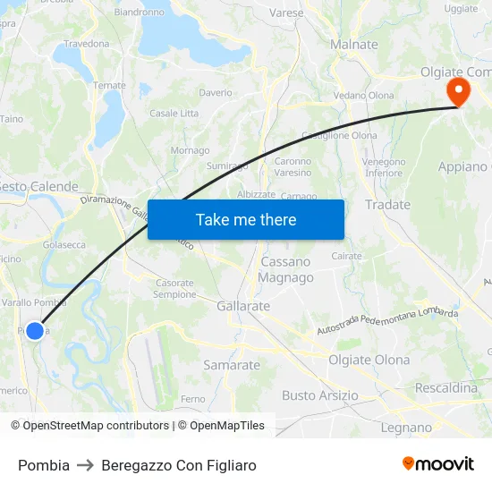 Pombia to Beregazzo Con Figliaro map