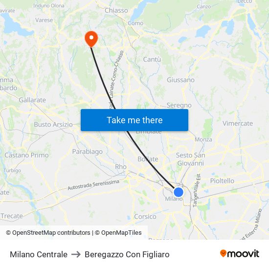 Milano Centrale to Beregazzo Con Figliaro map