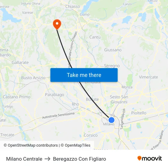 Milano Centrale to Beregazzo Con Figliaro map