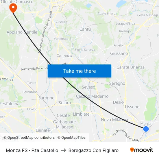 Monza FS - P.ta Castello to Beregazzo Con Figliaro map