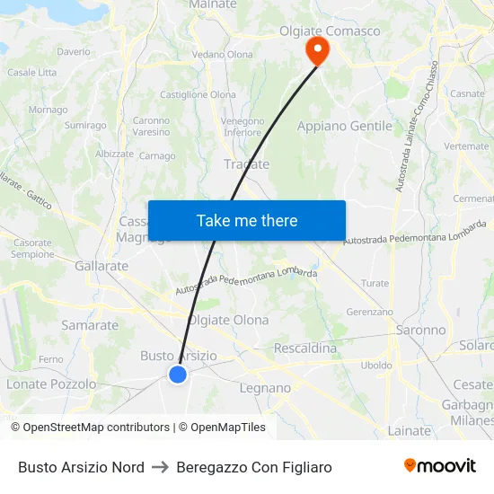 Busto Arsizio Nord to Beregazzo Con Figliaro map