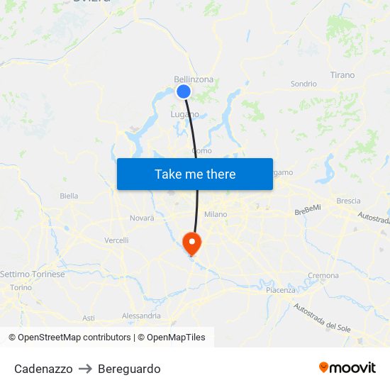 Cadenazzo to Bereguardo map