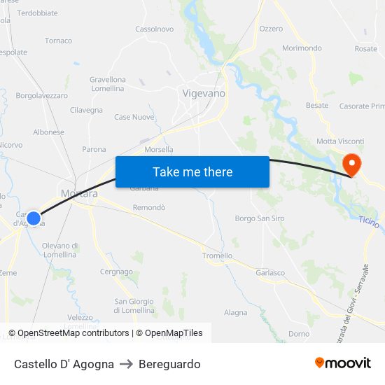 Castello D' Agogna to Bereguardo map