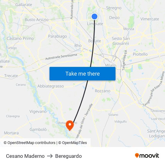 Cesano Maderno to Bereguardo map