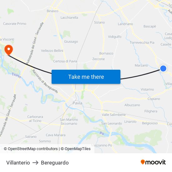 Villanterio to Bereguardo map