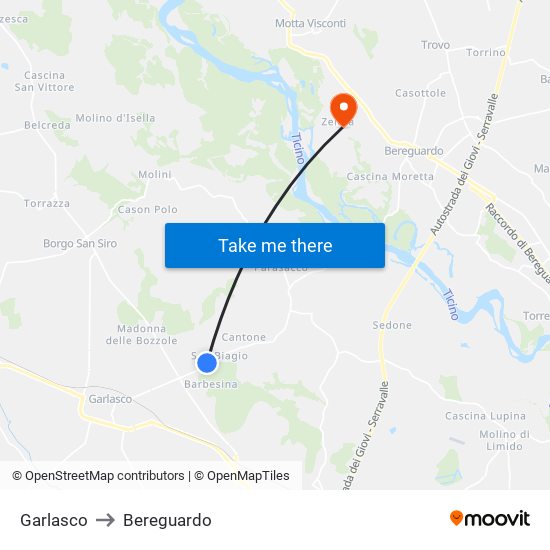Garlasco to Bereguardo map