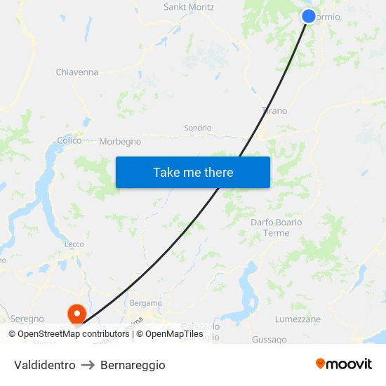 Valdidentro to Bernareggio map