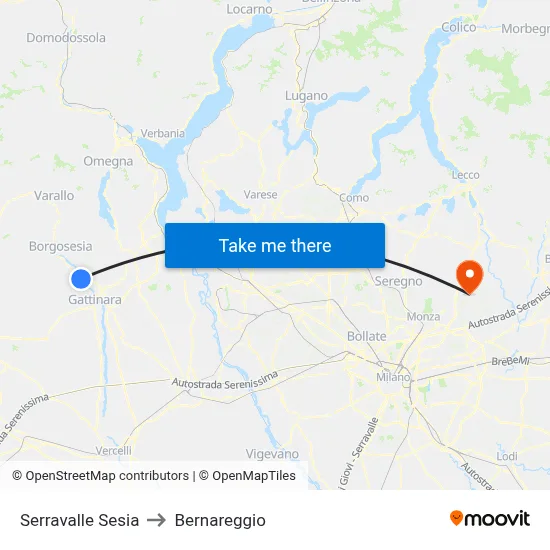 Serravalle Sesia to Bernareggio map
