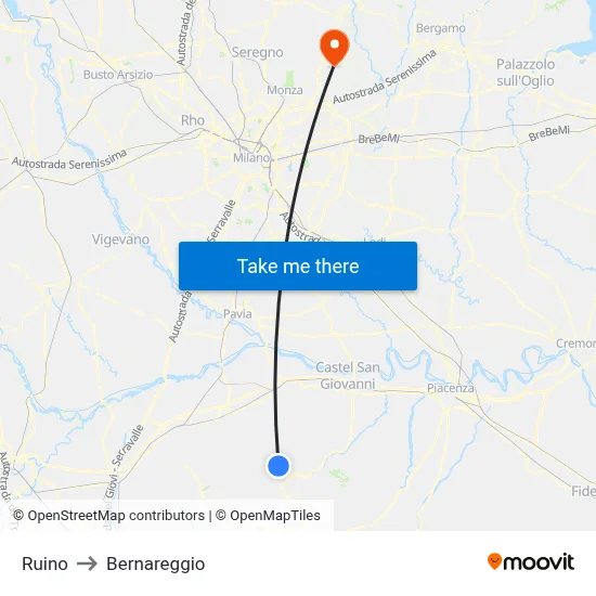 Ruino to Bernareggio map
