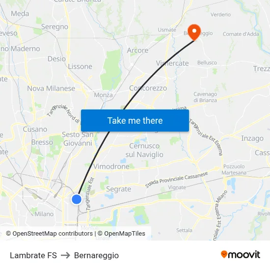 Lambrate Station to Bernareggio map