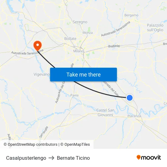 Casalpusterlengo to Bernate Ticino map