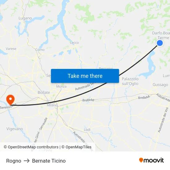 Rogno to Bernate Ticino map