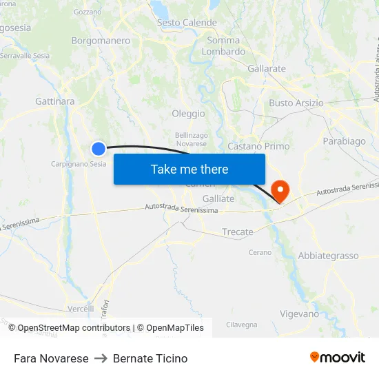 Fara Novarese to Bernate Ticino map