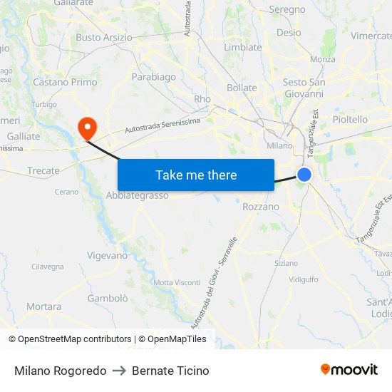 Milano Rogoredo to Bernate Ticino map