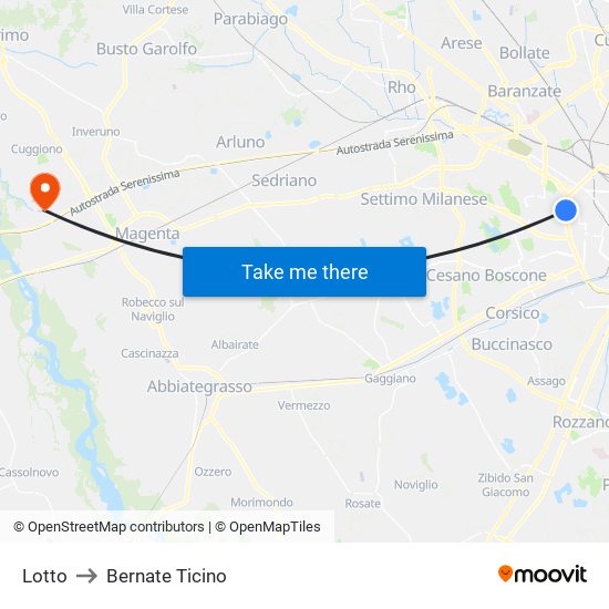 Lotto to Bernate Ticino map