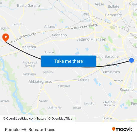 Romolo to Bernate Ticino map