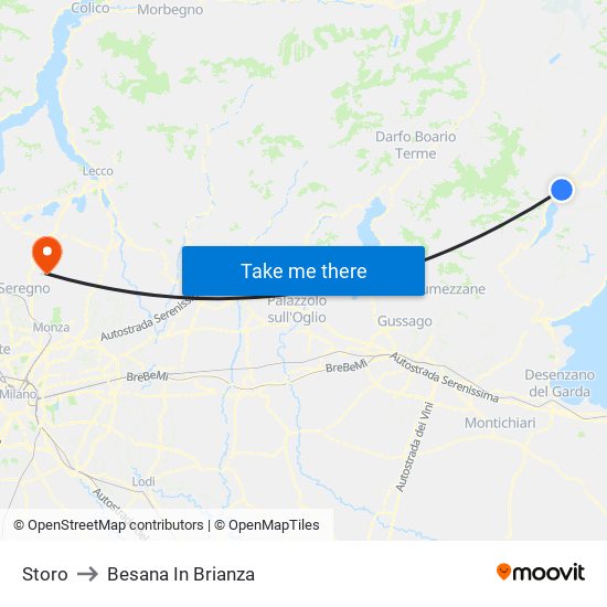 Storo to Besana In Brianza map