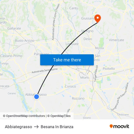 Abbiategrasso to Besana In Brianza map