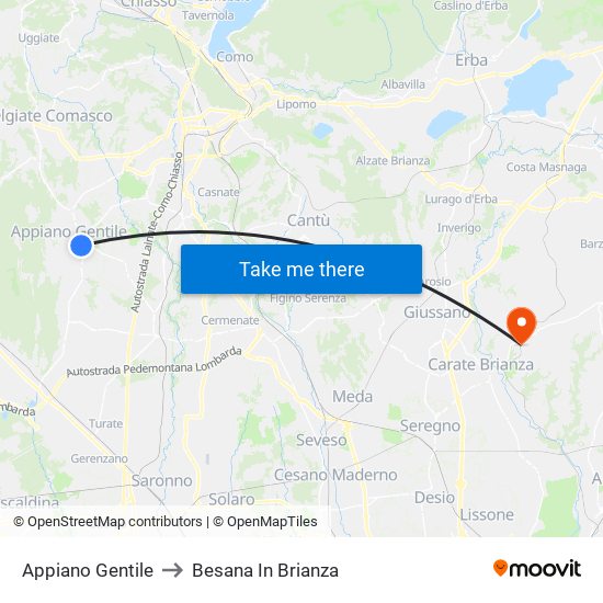Appiano Gentile to Besana In Brianza map