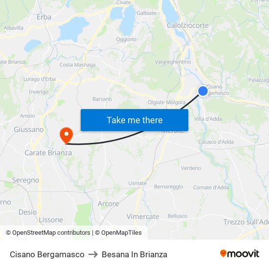 Cisano Bergamasco to Besana In Brianza map