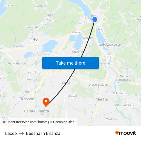 Lecco to Besana In Brianza map