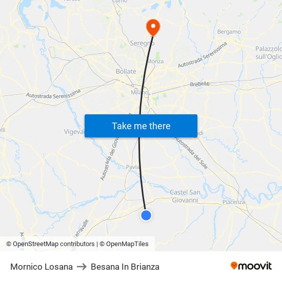 Mornico Losana to Besana In Brianza map