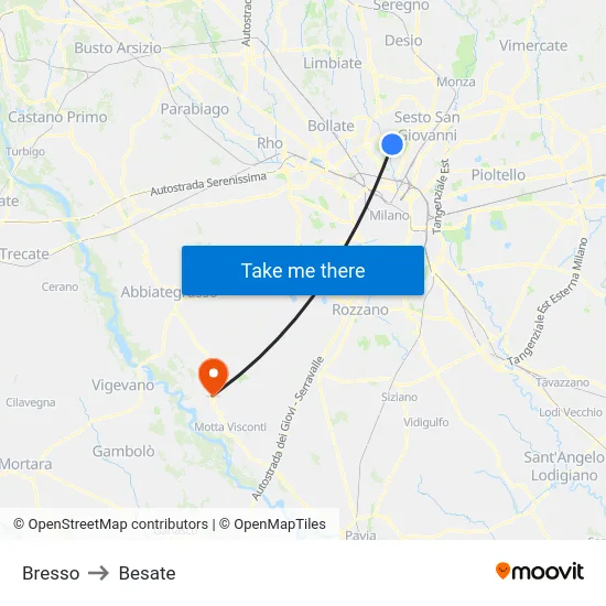 Bresso to Besate map