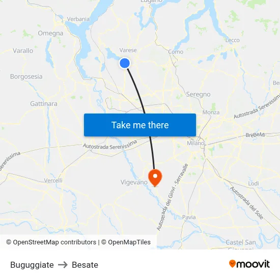 Buguggiate to Besate map