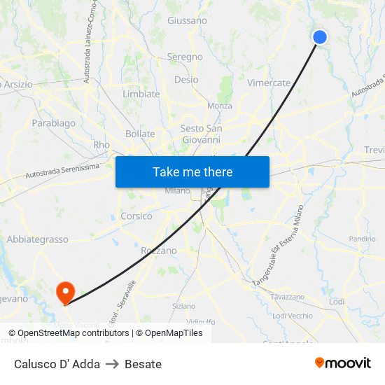 Calusco D' Adda to Besate map