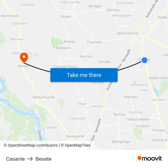 Casarile to Besate map