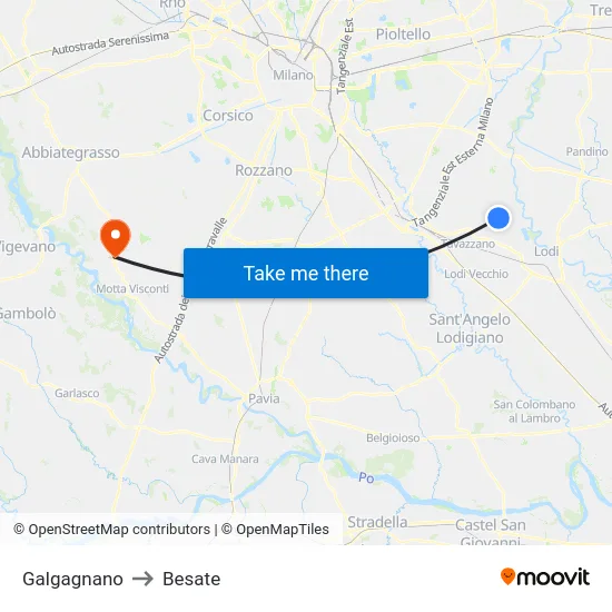 Galgagnano to Besate map