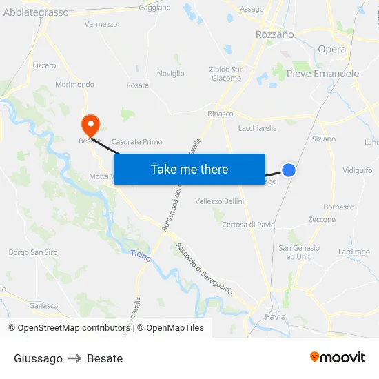 Giussago to Besate map