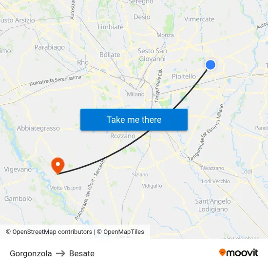 Gorgonzola to Besate map