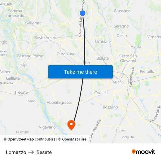 Lomazzo to Besate map