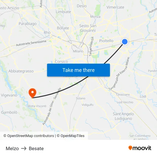 Melzo to Besate map