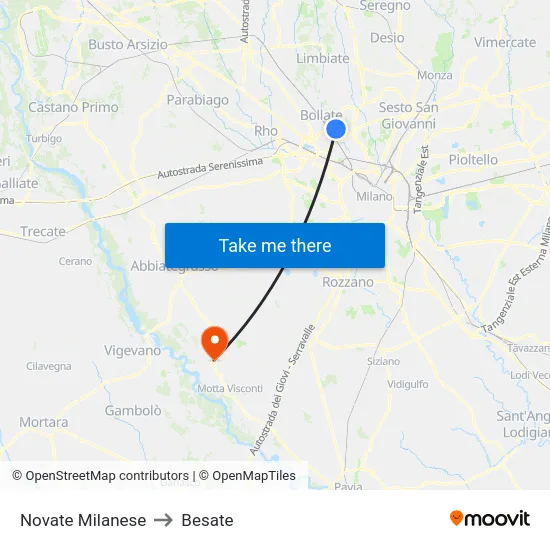 Novate Milanese to Besate map