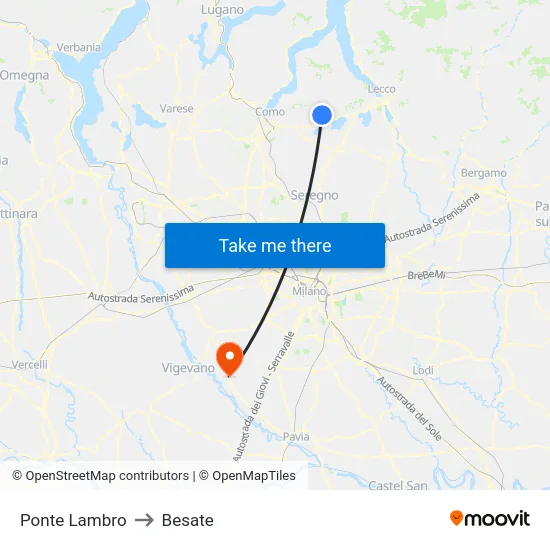 Ponte Lambro to Besate map