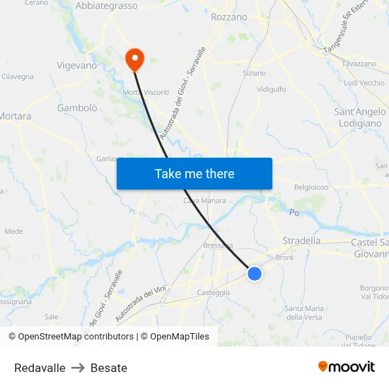 Redavalle to Besate map