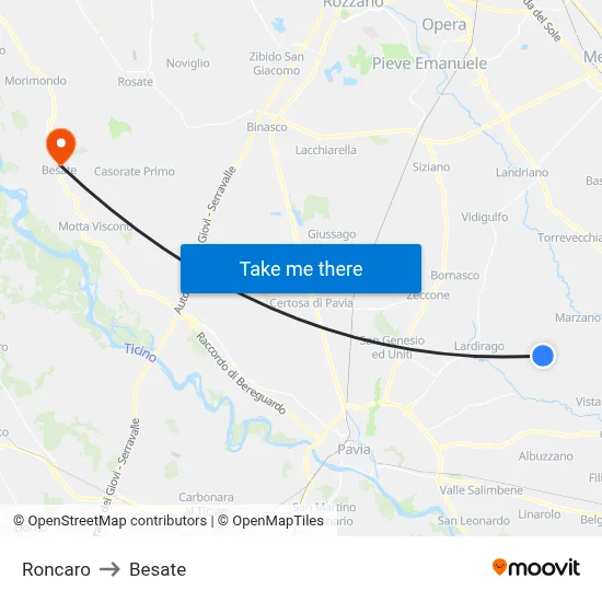 Roncaro to Besate map