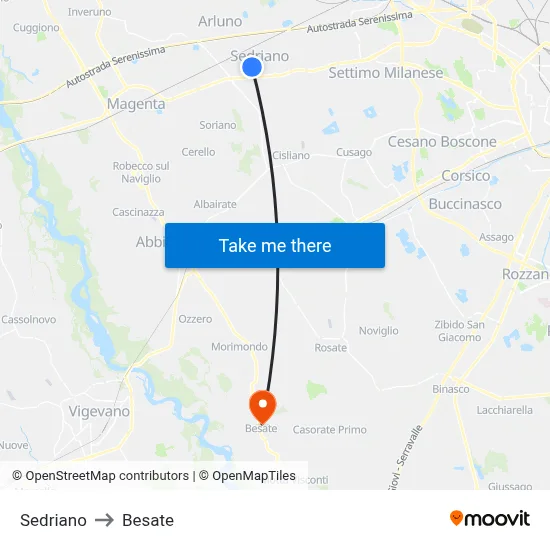 Sedriano to Besate map