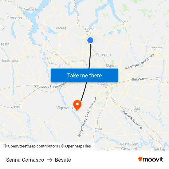 Senna Comasco to Besate map