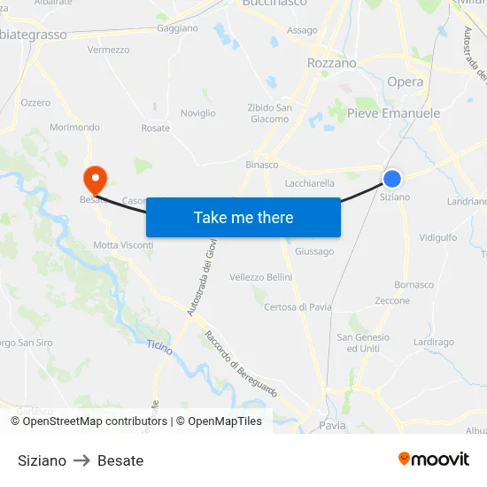 Siziano to Besate map