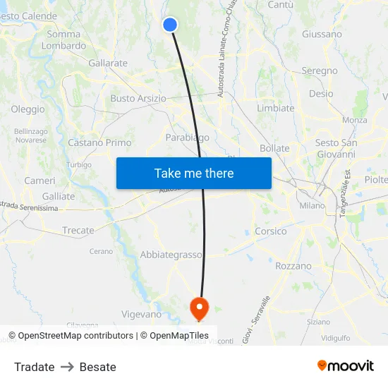 Tradate to Besate map