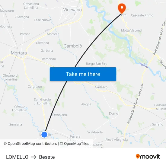 Lomello to Besate map