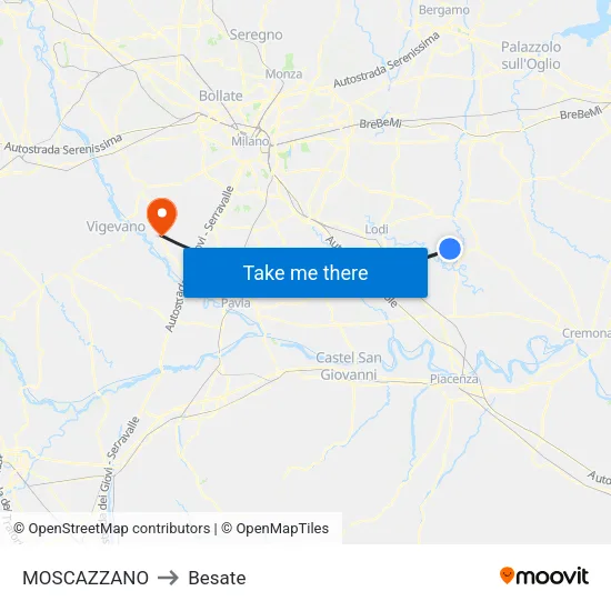 Moscazzano to Besate map
