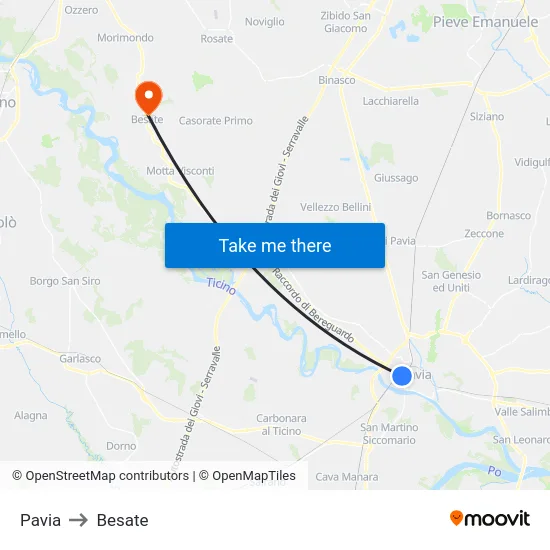 Pavia to Besate map
