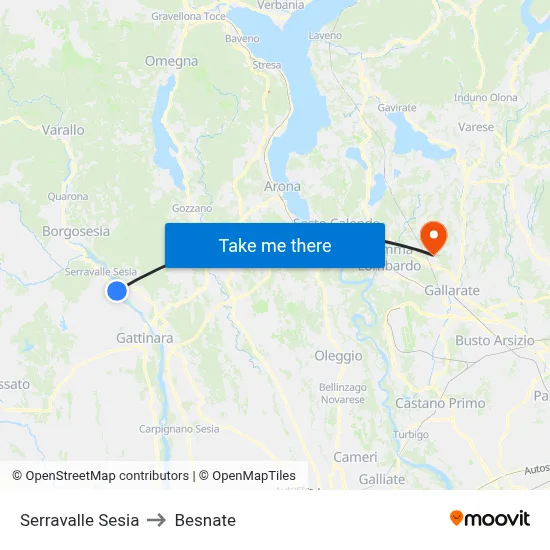 Serravalle Sesia to Besnate map