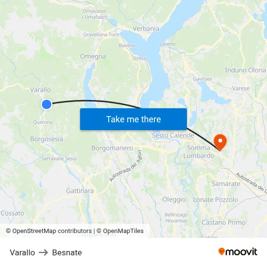 Varallo to Besnate map