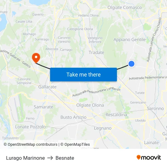 Lurago Marinone to Besnate map