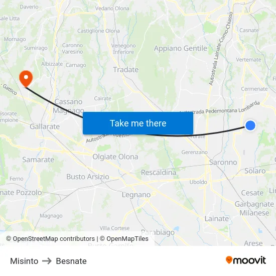Misinto to Besnate map
